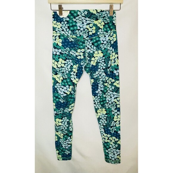 AERIE Real Me Xtra Hold Up 7/8‎ Green Blue Print Leggings MEDIUM NWT - Picture 2 of 7